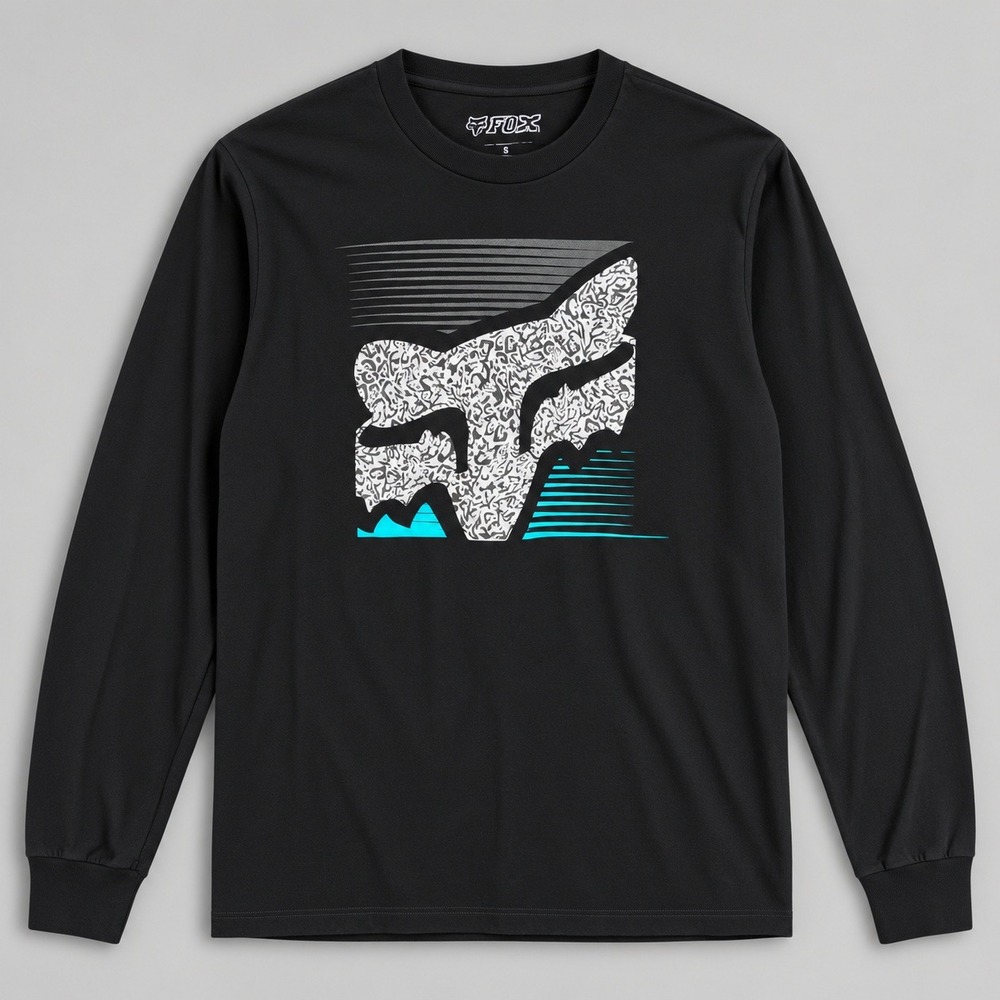 Fox Racing Mens Long Sleeve Graphic T-Shirt Black Size S Regular Fit Racing Tee